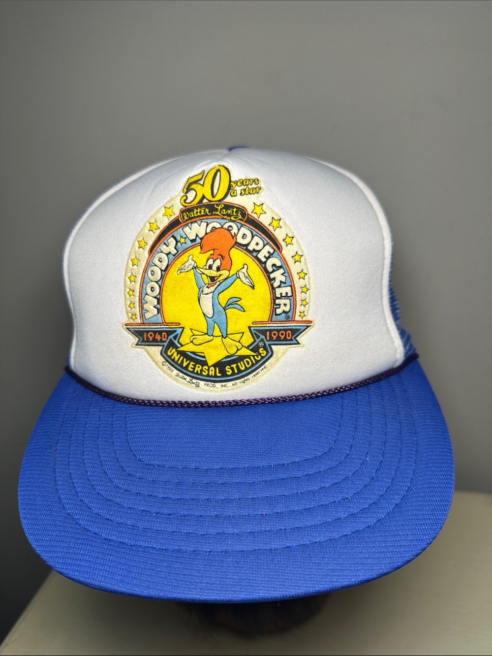 Universal Studios Woody Woodpecker 50th Anniversary White & Blue Trucker Hat